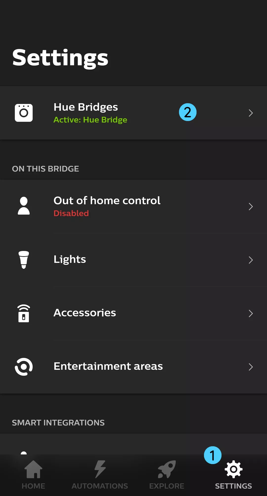 Philips Hue app settings